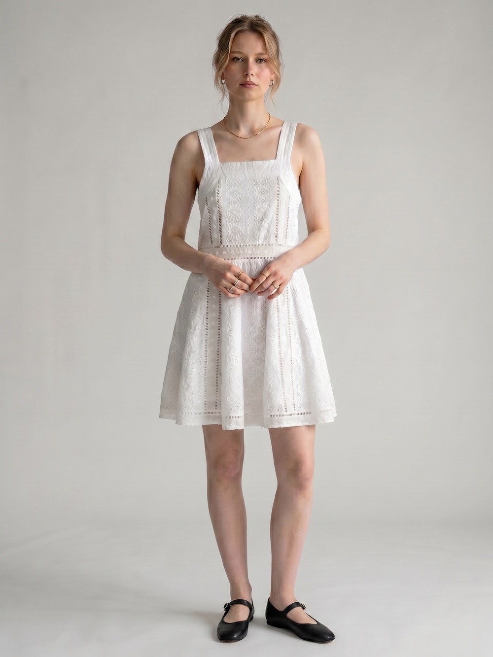 One Teaspoon White Dress Size S Eyelet Lace Cotton Mini Bridal Spring Summer
